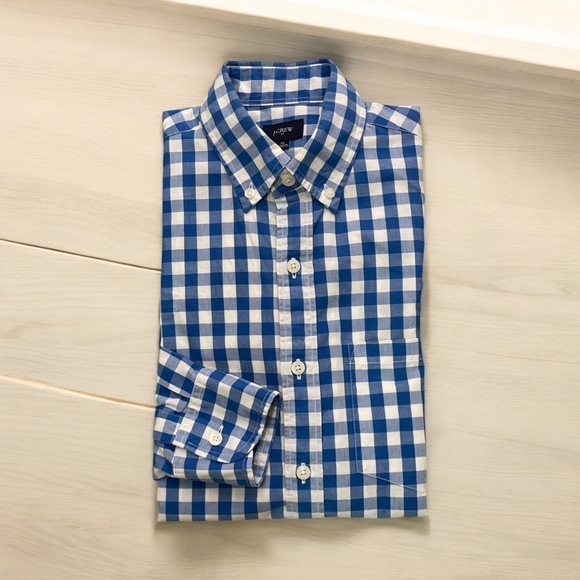 J Crew Factory Cotton Blue and White Check Button Down shirt XS - Picture 3 of 9